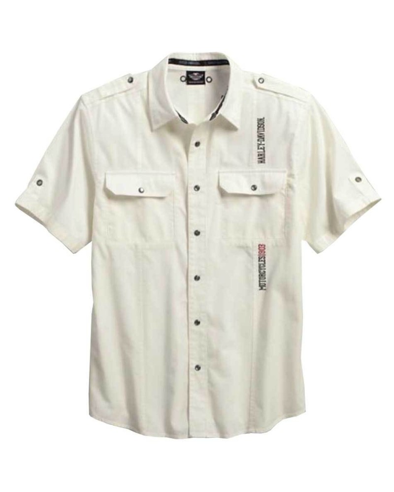 Harley Davidson Homme Rouge Chemise Manches Courtes Blanche 96173-16VM