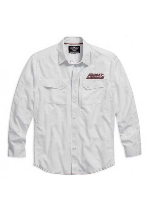 Harley Davidson Manches Longues Performance Button Front  Chemise Blanche. 99016-15VM
