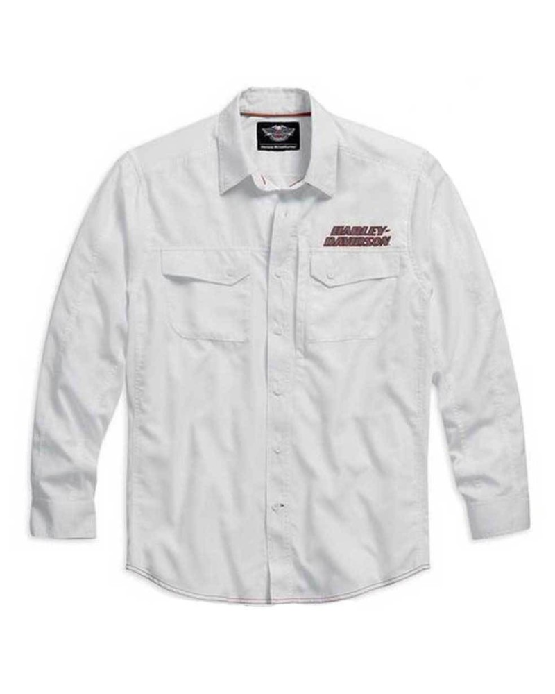 Harley Davidson Manches Longues Performance Button Front  Chemise Blanche. 99016-15VM