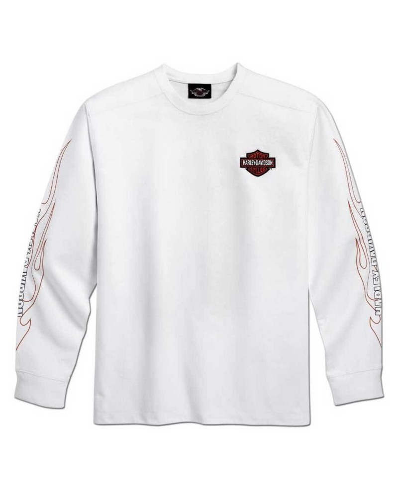 Harley Davidson Homme Bar &amp; Shield Flames Manches Longues Blanc 99125-10VM