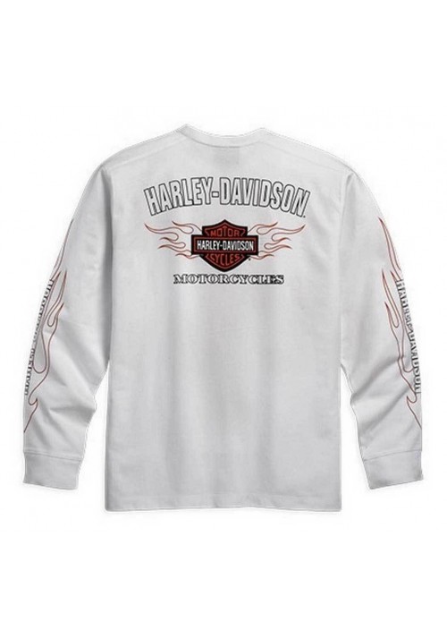 Harley Davidson Homme Bar & Shield Flames Manches Longues Blanc 99125-10VM