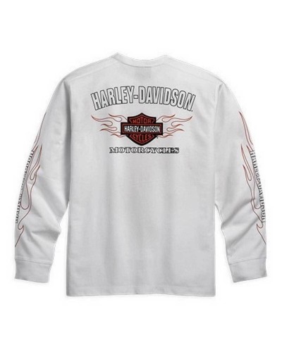 Harley Davidson Homme Bar & Shield Flames Manches Longues Blanc 99125-10VM