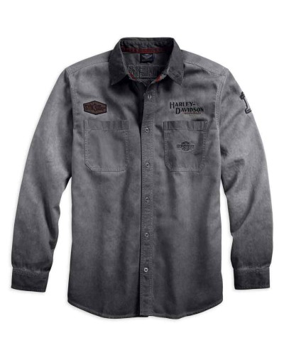Harley Davidson Homme Iron Block Chemise Manches Longues, Gris 99020-17VM