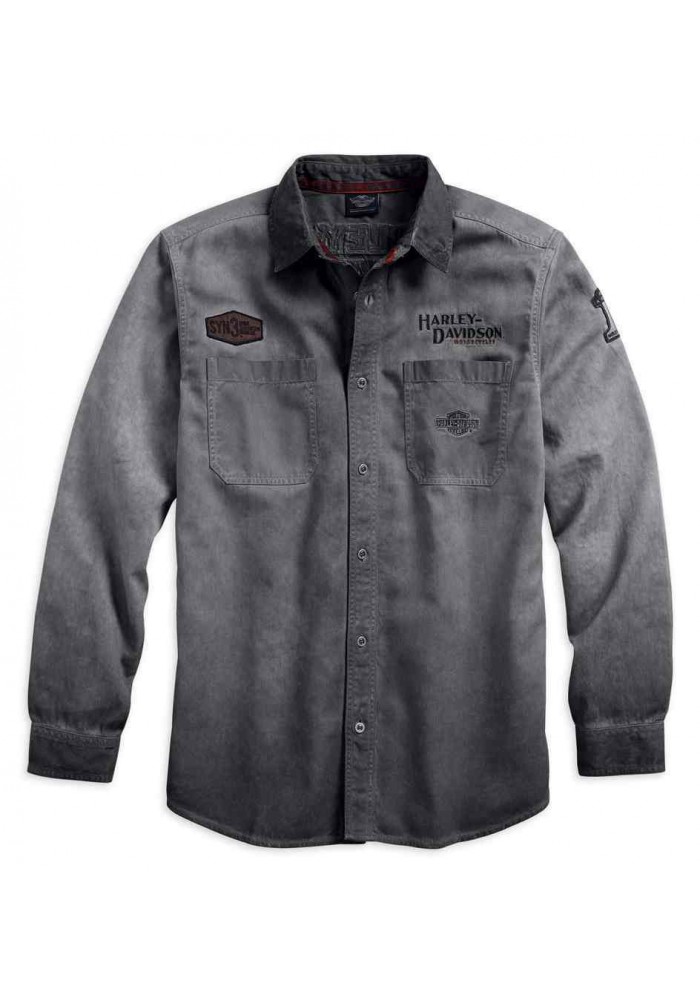 Harley Davidson Homme Iron Block Chemise Manches Longues, Gris 99020-17VM