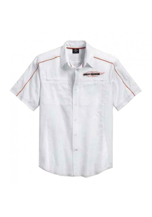 Harley Davidson Homme  Chemise, Vented Performance Bar &amp; Shield, Blanc 99035-15VM