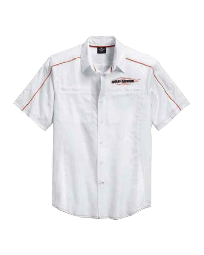 Harley Davidson Homme  Chemise, Vented Performance Bar &amp; Shield, Blanc 99035-15VM