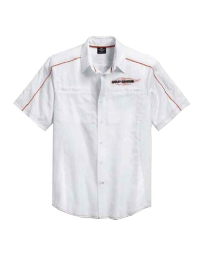 Harley Davidson Homme  Chemise, Vented Performance Bar &amp; Shield, Blanc 99035-15VM