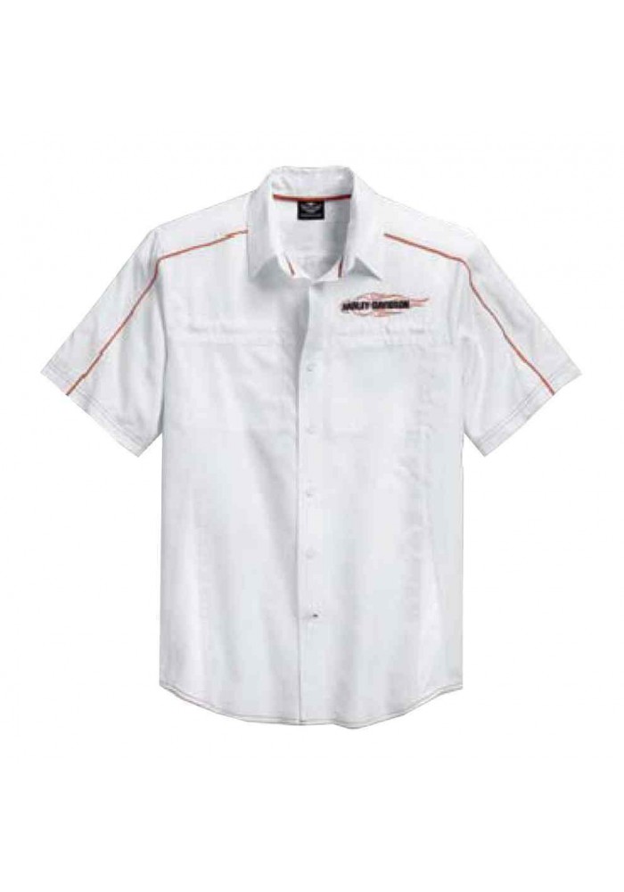 Harley Davidson Homme Chemise, Vented Performance Bar &amp; Shield, Blanc 99035-15VM