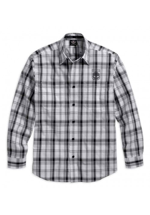 Harley Davidson Homme Skull Shield Plaid  Chemise Manches Longues, Noir/Gris. 99008-16VM