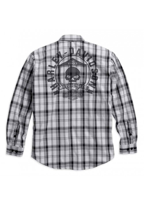 Harley Davidson Homme Skull Shield Plaid  Chemise Manches Longues, Noir/Gris. 99008-16VM