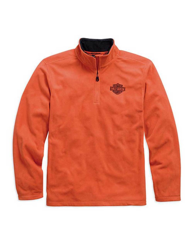 Harley Davidson Homme 1/4-Zip Manches Longues Logo Polaire  Chemise, Orange. 99002-15VM