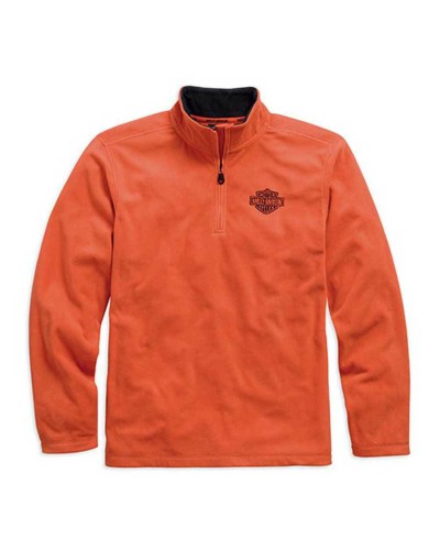Harley Davidson Homme 1/4-Zip Manches Longues Logo Polaire  Chemise, Orange. 99002-15VM