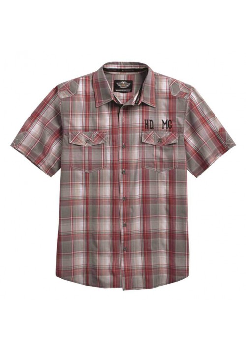 Harley Davidson Homme HDMC Manches Courtes Plaid   Chemise, Rouge 96154-16VM