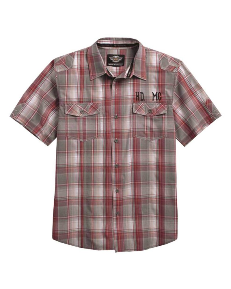 Harley Davidson Homme HDMC Manches Courtes Plaid   Chemise, Rouge 96154-16VM