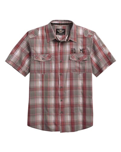 Harley Davidson Homme HDMC Manches Courtes Plaid   Chemise, Rouge 96154-16VM