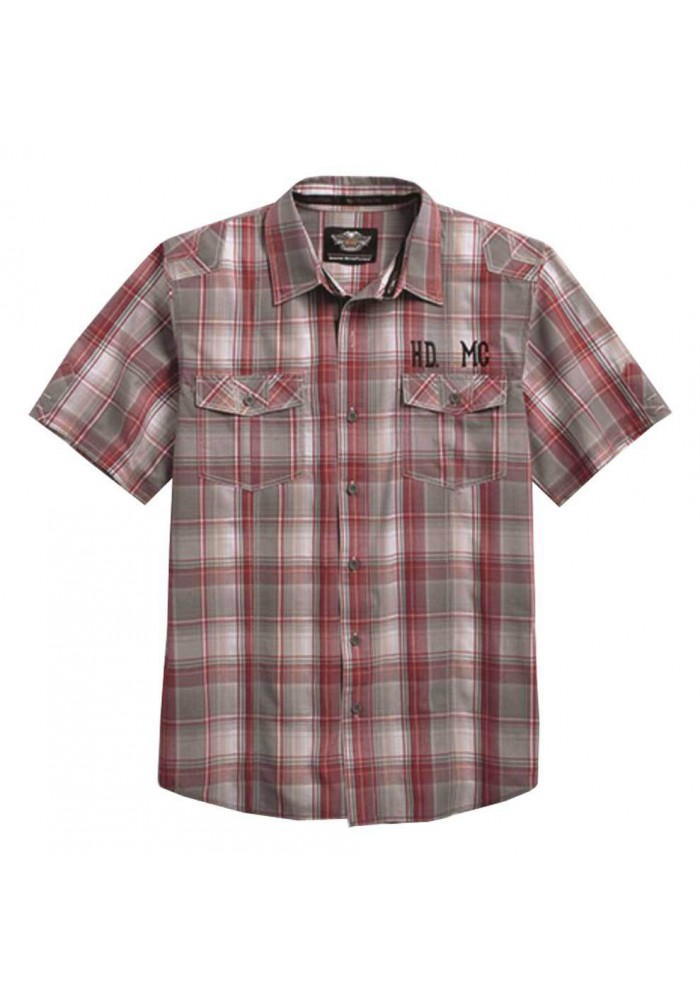 Harley Davidson Homme HDMC Manches Courtes Plaid Chemise, Rouge 96154-16VM