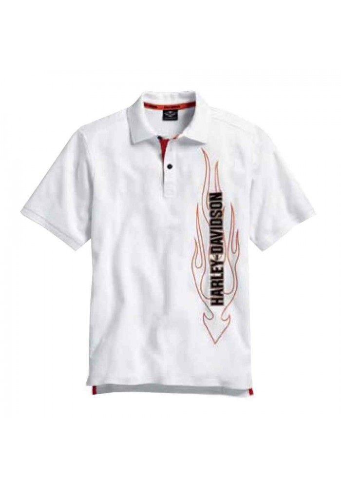 Harley Davidson Homme Polo, Flaming Bar &amp; Shield , Blanc 99029-15VM