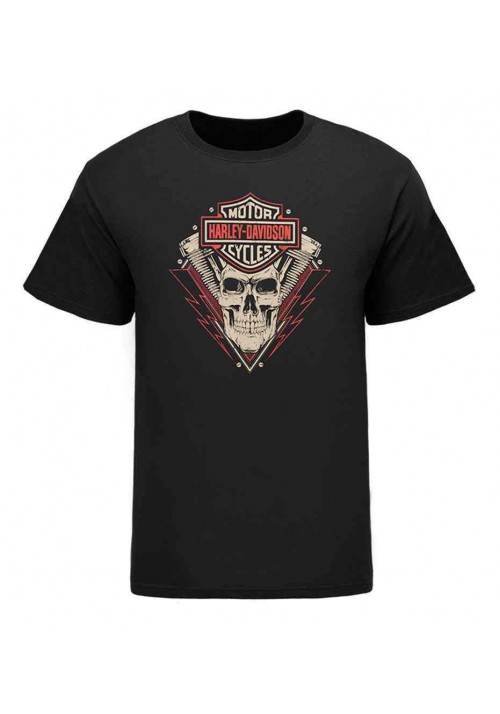 Harley Davidson Homme Eagle Lightning Skull T-Shirt, Noir HARLMT0239