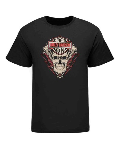 Harley Davidson Homme Eagle Lightning Skull T-Shirt, Noir HARLMT0239