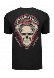 Harley Davidson Homme Eagle Lightning Skull T-Shirt, Noir HARLMT0239