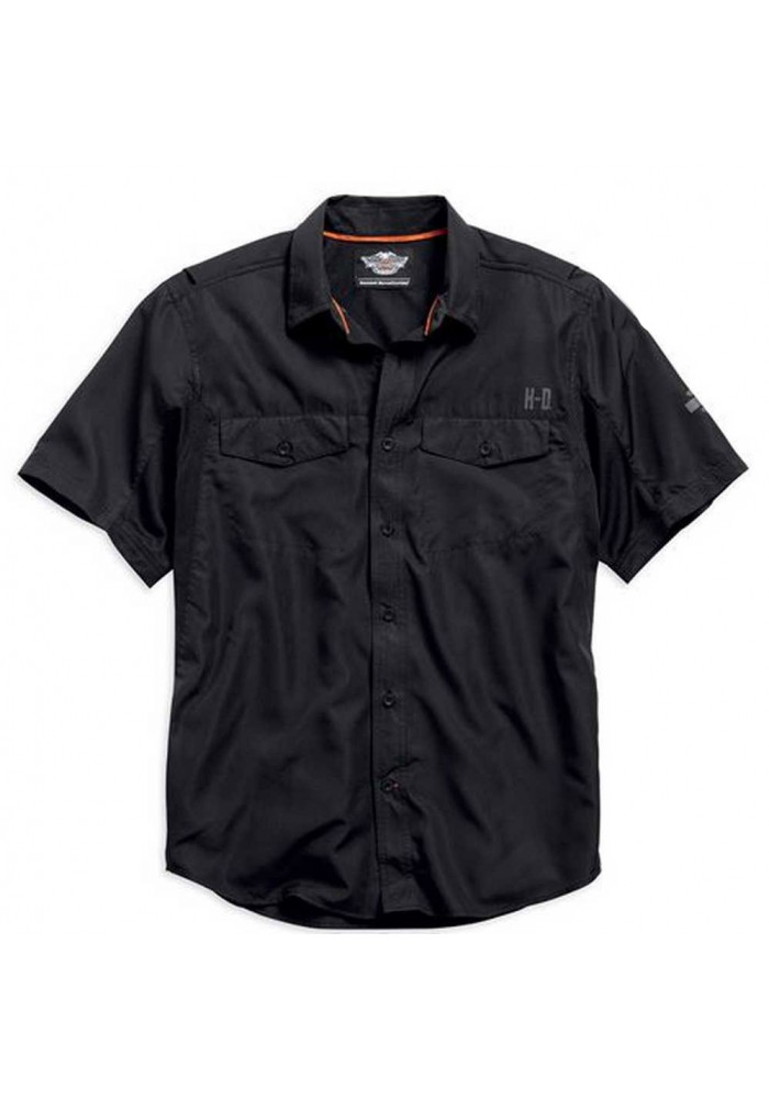 Harley Davidson Homme Stay Cool Performance Manches courtes Button Chemise, Noir. 99017-15VM