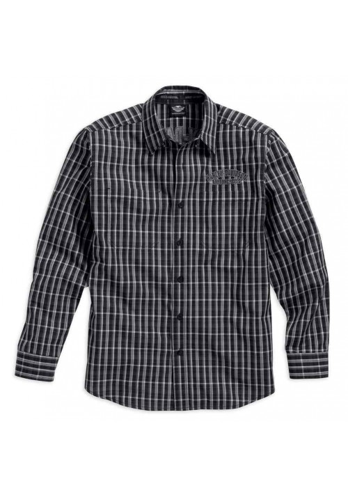 Harley Davidson Homme Flames Plaid  Chemise Manches Longues, Noir/Blanc. 99006-16VM