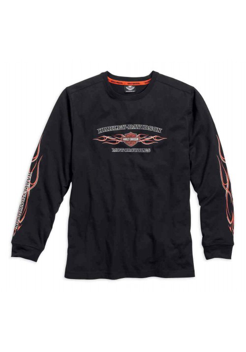 Harley Davidson Homme Pinstripe Flames Manches Longues, Noir 99036-16VM