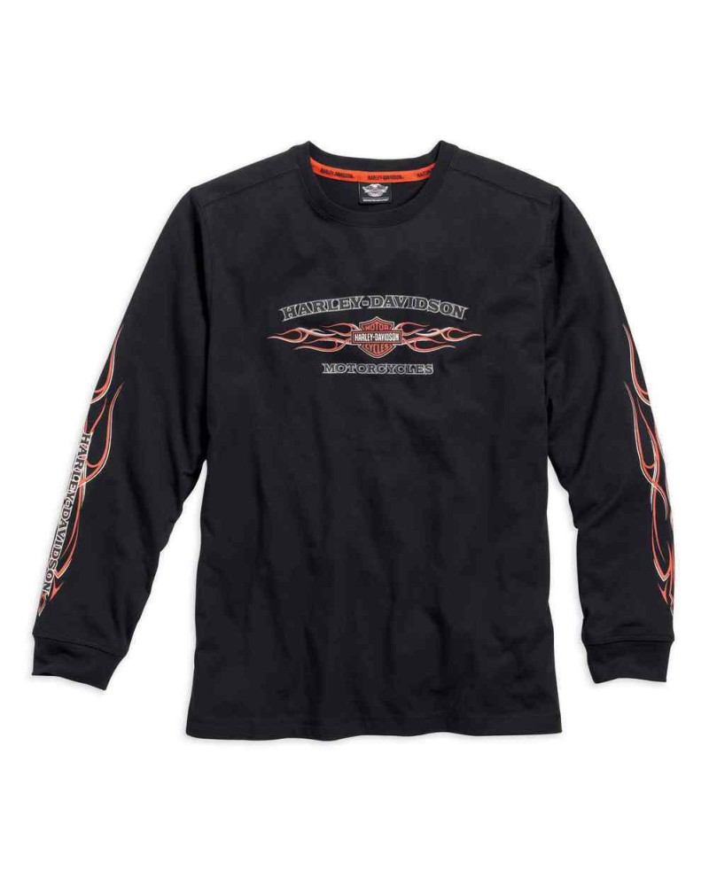 Harley Davidson Homme Pinstripe Flames Manches Longues, Noir 99036-16VM