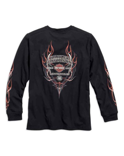 Harley Davidson Homme Pinstripe Flames Manches Longues, Noir 99036-16VM