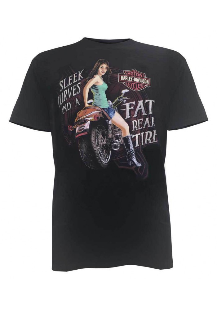 Harley Davidson Homme Rear Tire Pin-Up T-Shirt Manches Courtes, Noir 5503-HD2D