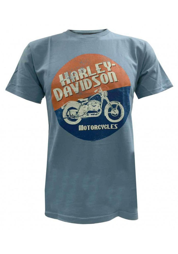 Harley Davidson Homme T-Shirt Manches Courtes, Circle Moto Motorcycle Graphic, Bleu