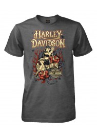 Harley Davidson Homme Tatted Up Pin Up Lady T-Shirt Manches Courtes, Charcoal