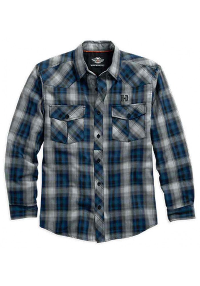 Harley Davidson Homme Wrinkle-ResisSablet Plaid Chemise, Gris/Bleu. 96055-16VM