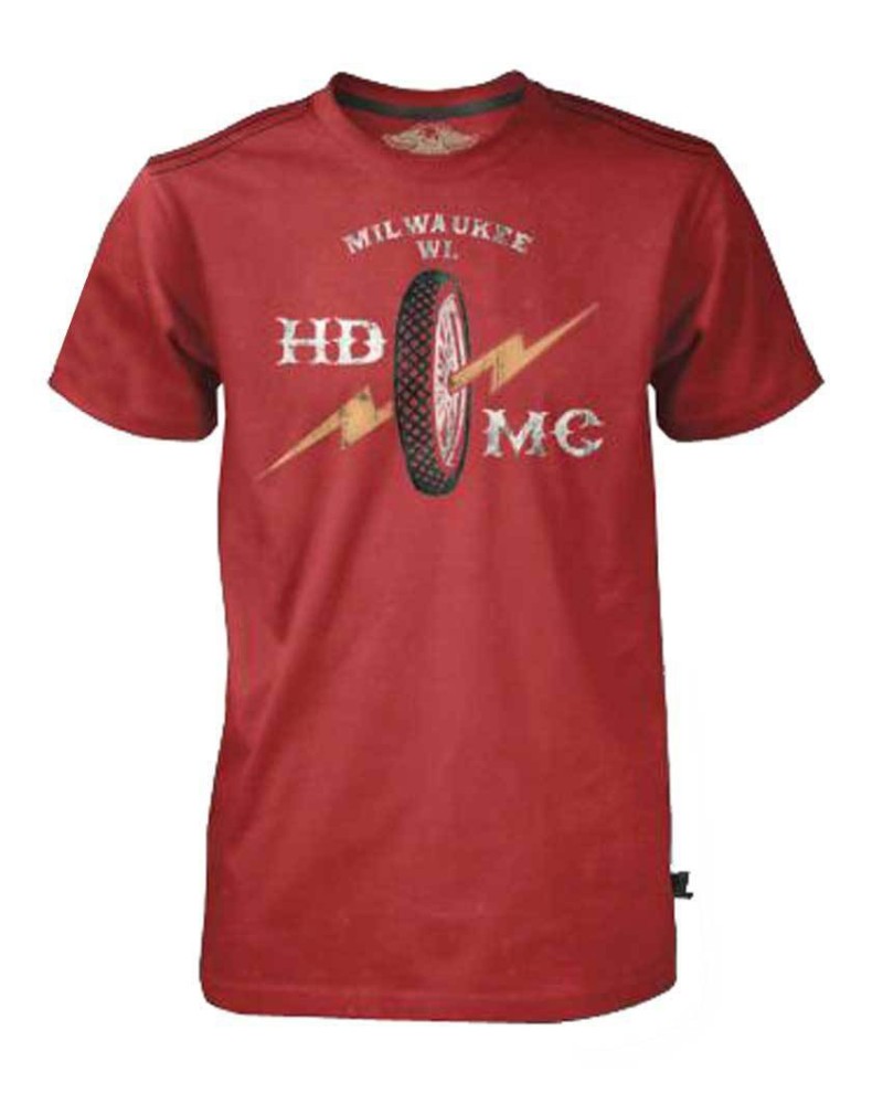 Harley Davidson Homme Black Label Bolt Wheel T-Shirt Manches Courtes, Washed Rouge