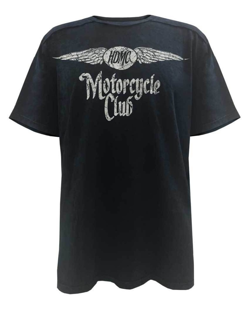 Harley Davidson Homme Black Label Washed T-Shirt, Distressed HDMC Winged, Bleu