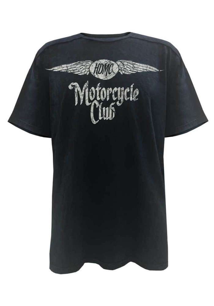 Harley Davidson Homme Black Label Washed T-Shirt, Distressed HDMC Winged, Bleu