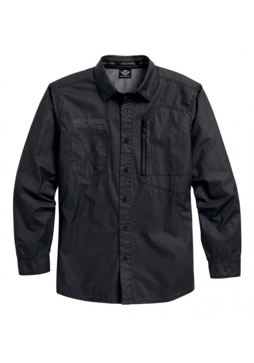 Harley Davidson Homme Coated Chambray Button Front  Chemise, Phantom  96101-16VM