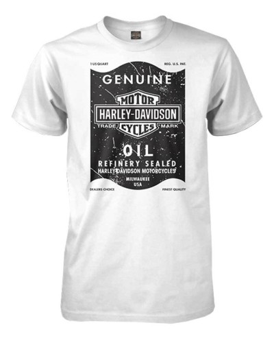 Harley Davidson Homme Distressed Oil Can  T-Shirt Manches Courtes, Blanc