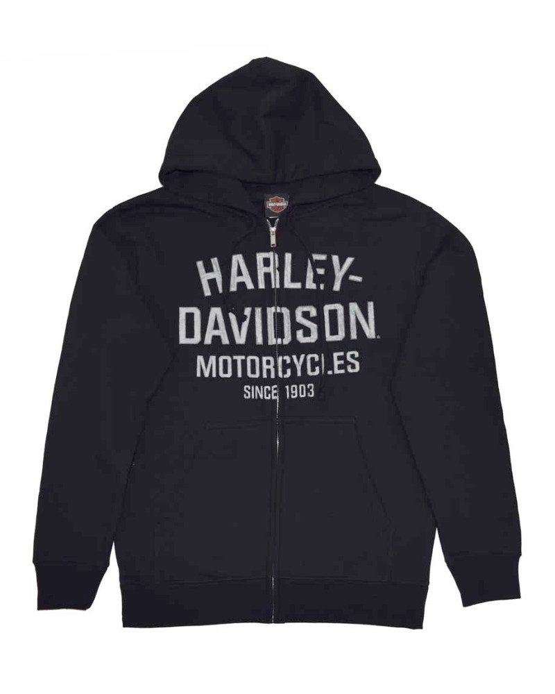 Harley Davidson Homme Sweatshirt à Capuche, Distressed Script Noir  30294033