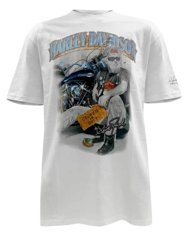 Harley Davidson Homme Pan Handler Sturgis T-Shirt Manches Courtes, Blanc 5504-HC58
