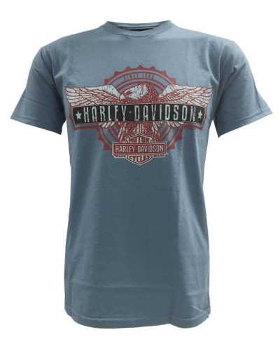 Harley Davidson Homme T-Shirt Manches Courtes, Patriotic Eagle Bar Graphic, Bleu