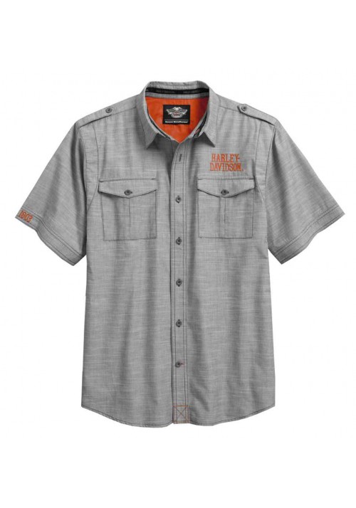 Harley Davidson Homme Rouge Slub Weave Chemise Manches Courtes 96174-16VM
