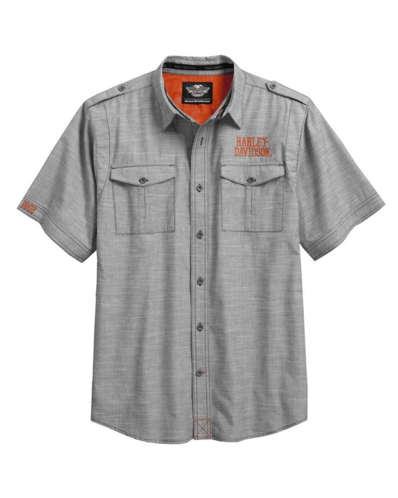 Harley Davidson Homme Rouge Slub Weave Chemise Manches Courtes 96174-16VM