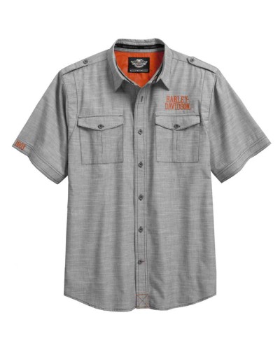 Harley Davidson Homme Rouge Slub Weave Chemise Manches Courtes 96174-16VM