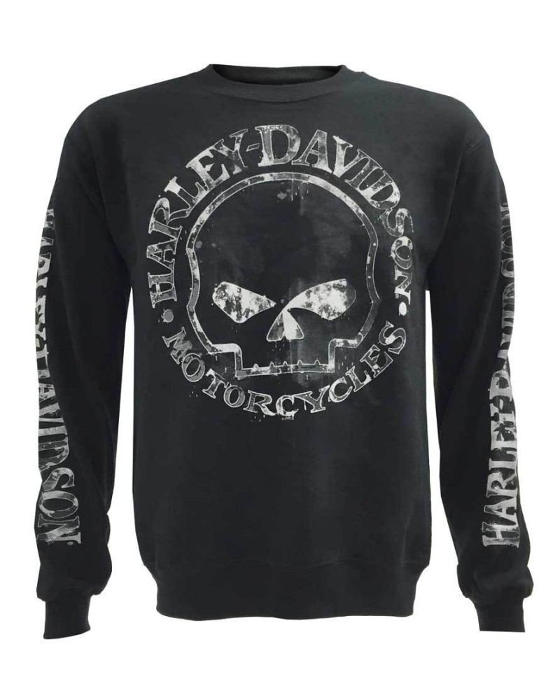 Harley Davidson Homme Willie G Skull Sweatshirt, Noir Crew Pullover 30296649
