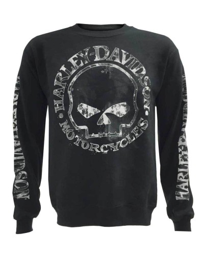 Harley Davidson Homme Willie G Skull Sweatshirt, Noir Crew Pullover 30296649