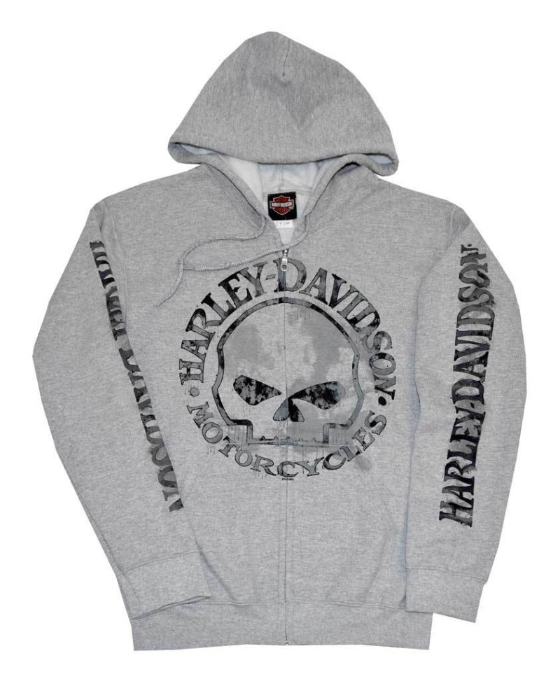 Harley Davidson Homme Zip Sweatshirt Veste H-D Skull  Gris 30296653