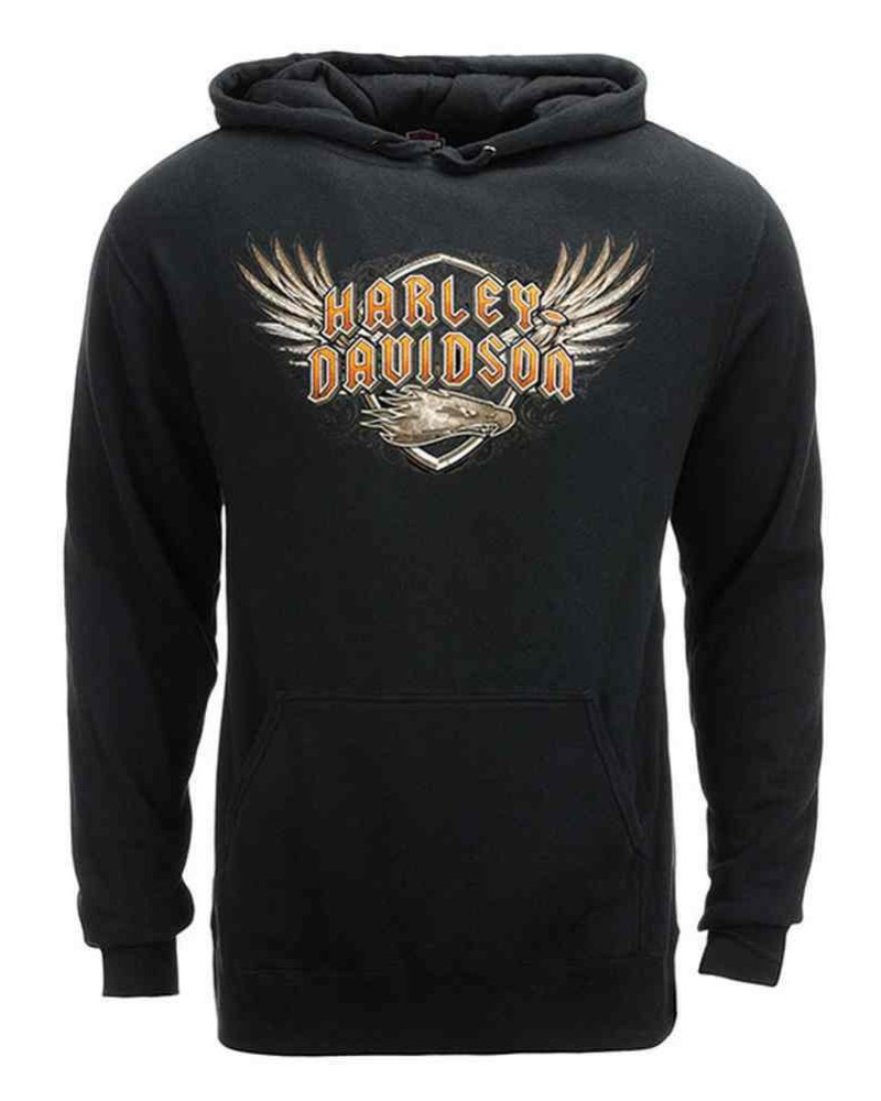Harley Davidson Homme Eagle Shielded Wings Sweatshirt, Noir HARLMS0066