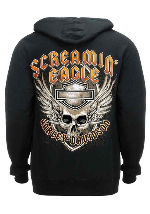 Harley Davidson Homme Eagle Shielded Wings Sweatshirt, Noir HARLMS0066