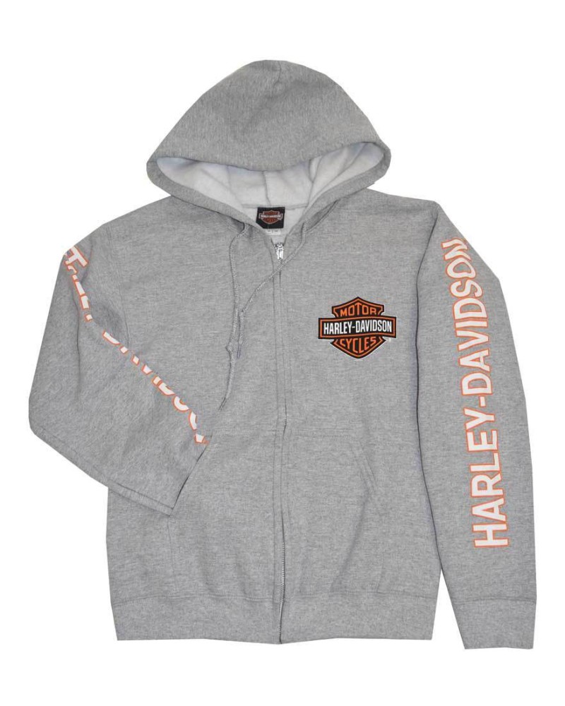 Harley Davidson Homme Sweatshirt à Capuche Veste Bar &amp; Shield Gris  30296615